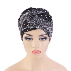 Bohimina Style Printed Voile Headscarf Bonnet for Women Islamic Hijab Headwraps Multifunction Muslim Scarf Turban Hair Scarves