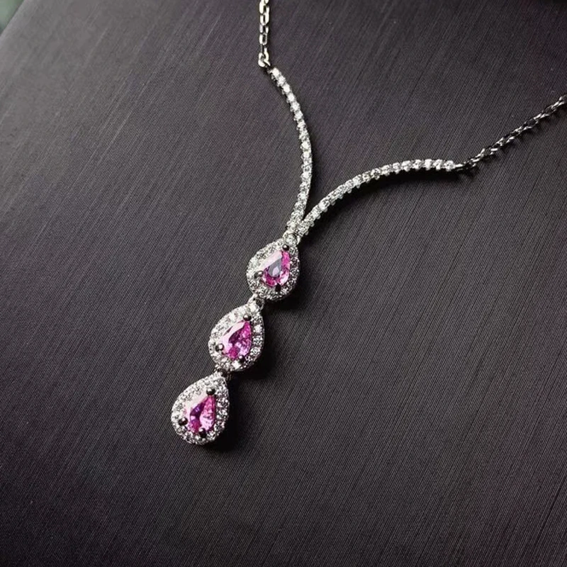 CoLife Jewlery Fashion Pink Sapphire Necklace for Party 3 Pieces Natural Pink Sapphire Necklace 925 Silver Necklace