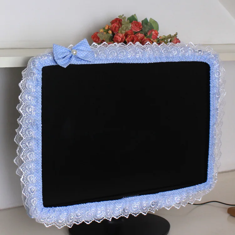 Spitze Stoff Computer Rahmen Abdeckung Monitor Bildschirm Staub Abdeckung Mit Elastische Stift Tasche Bogen Hause Dekorationen