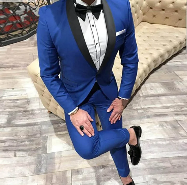 

Newest Royal Blue Groomsman Suits Black Shawl Lapel Groom Tuxedo Men's Suit Wedding Prom Groomsman Suit (Jacket + Pants)