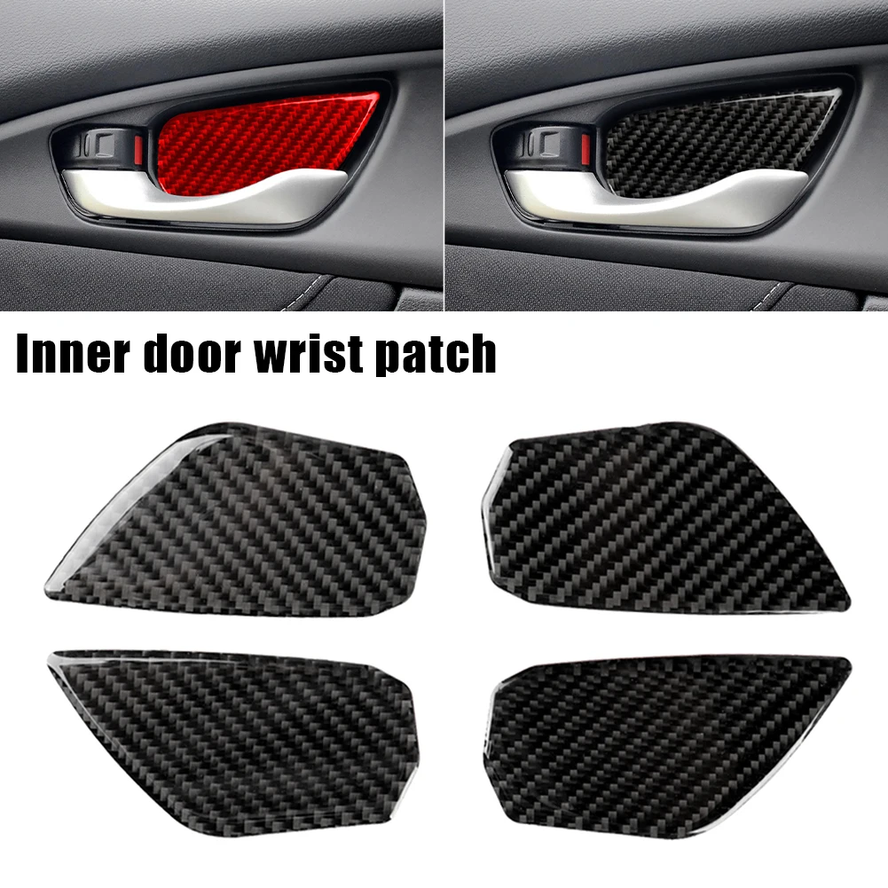 4Pcs Car Interior Door Handle Bowl Cover Trim Carbon Fiber Decorative Sticker for 2016-19 Honda Civic 10th Gen