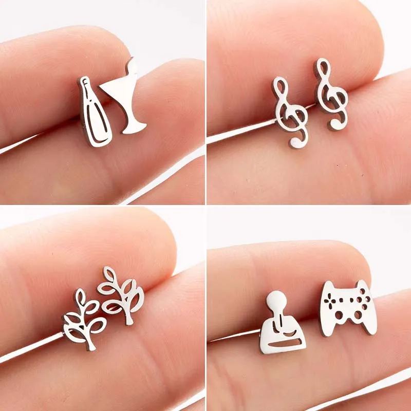 Mini Music Earings Fashion Jewelry for Women Girls Minimalist Leaf Cup Bottle Earrings Game Controller Studs Punk Gift