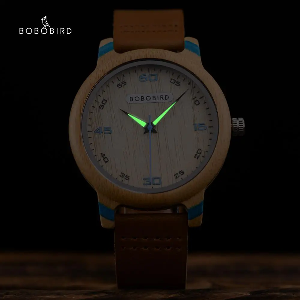 BOBO BIRD-Reloj de pulsera de cuero para hombre y mujer, cronógrafo sencillo de madera a la moda con personalidad, gran regalo, luminoso