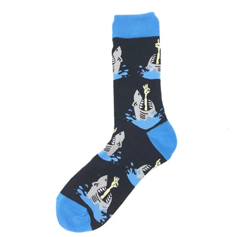 Fashion 1 Pair Men Socks Combed Cotton Cartoon Animal Bird Shark Zebra Corn Watermelon Sea Food Geometric Novelty Funny Socks