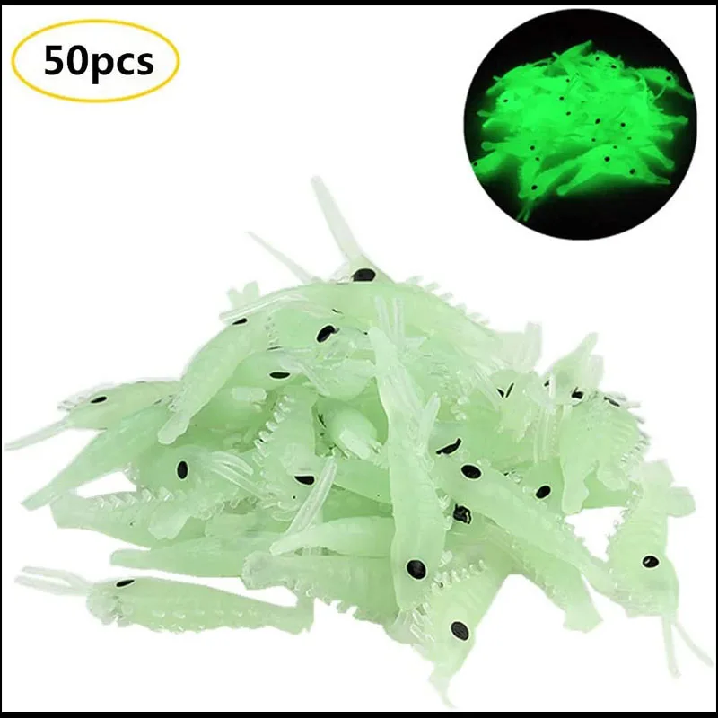 50Pcs Luminous Shrimp Fishing Bait Soft Lure Worms Glow Shrimps Fishing Lures for Bass Crappie Fishing Lures 3.5cm