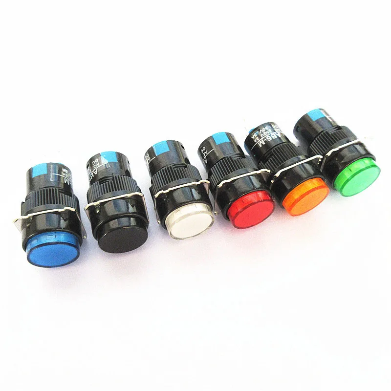 5PCS HOT NEW Micro power button switch Circular 16mm locking self-locking LED light inching switch 12V-24V 5PIN