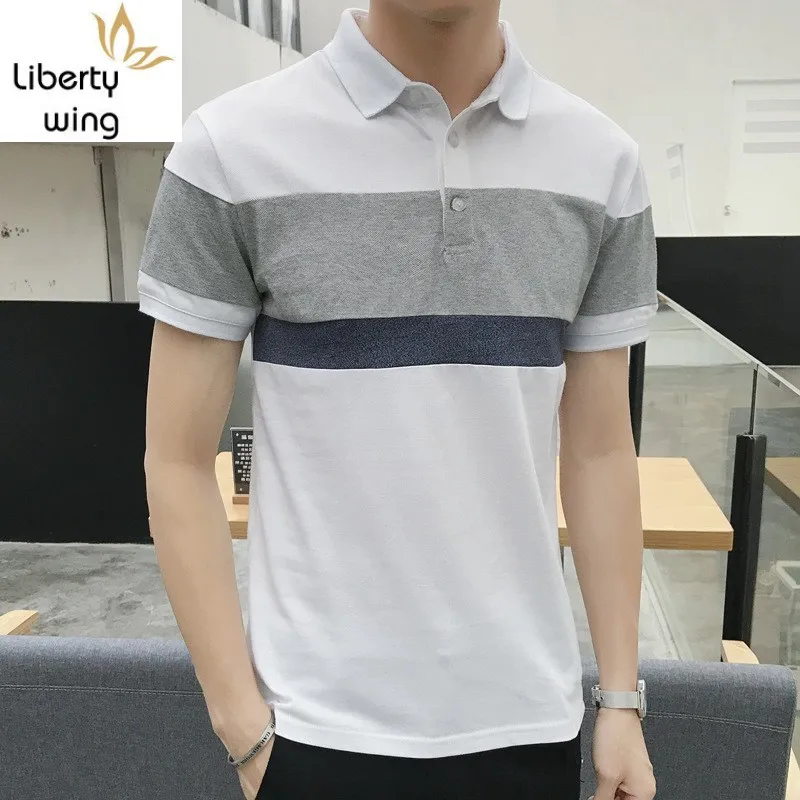 

Korean Fashion Mens Spring Short Sleeve Summer T-Shirts Striped Patchwork Slim Men Tees Brand Quality Plus Size 4XL Casual Tops