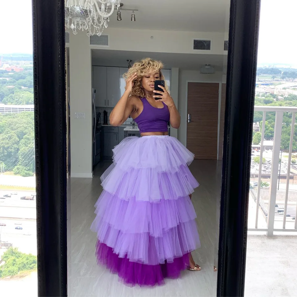 2020 gorąca sprzedaż długie warstwowe spódnice Gradient kolorowe kobiety suknia Puffy Prom Party długa spódnica женская одежда
