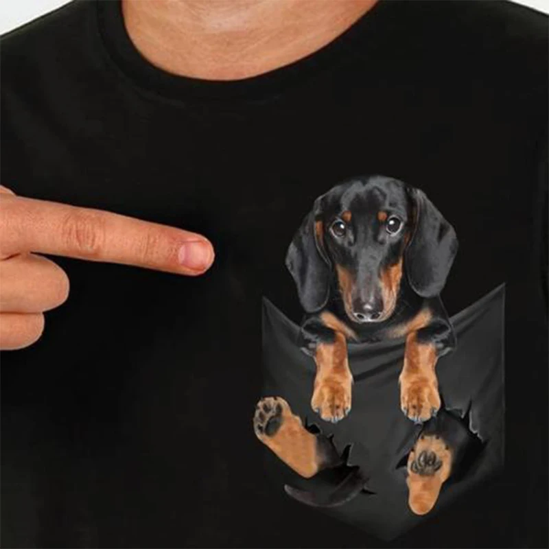 Cotton Pocket T-Shirt Summer Yorkshire Terrier Printed T-shirt Men for Women Shirts Tops Funny Cotton Black Tees Drop Shipping