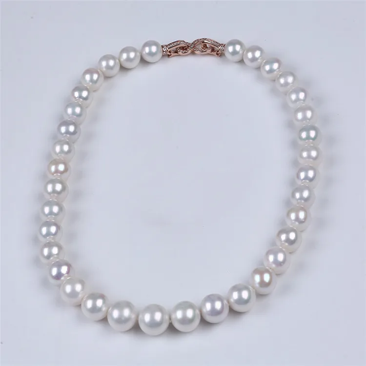 Women  Fashion  Natural High Quality AAA 10-13mm  white   round  edison  gold plated necklace