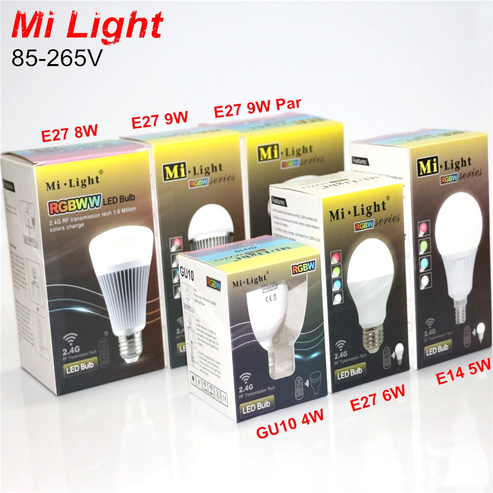 Hot selling Original Mi Light Dimmable 110V/220V CW/WW RGBW RGBWW E27 E14 GU10 4W 5W 6W 8W 9W Smart LED Bulb Lamp Lighting