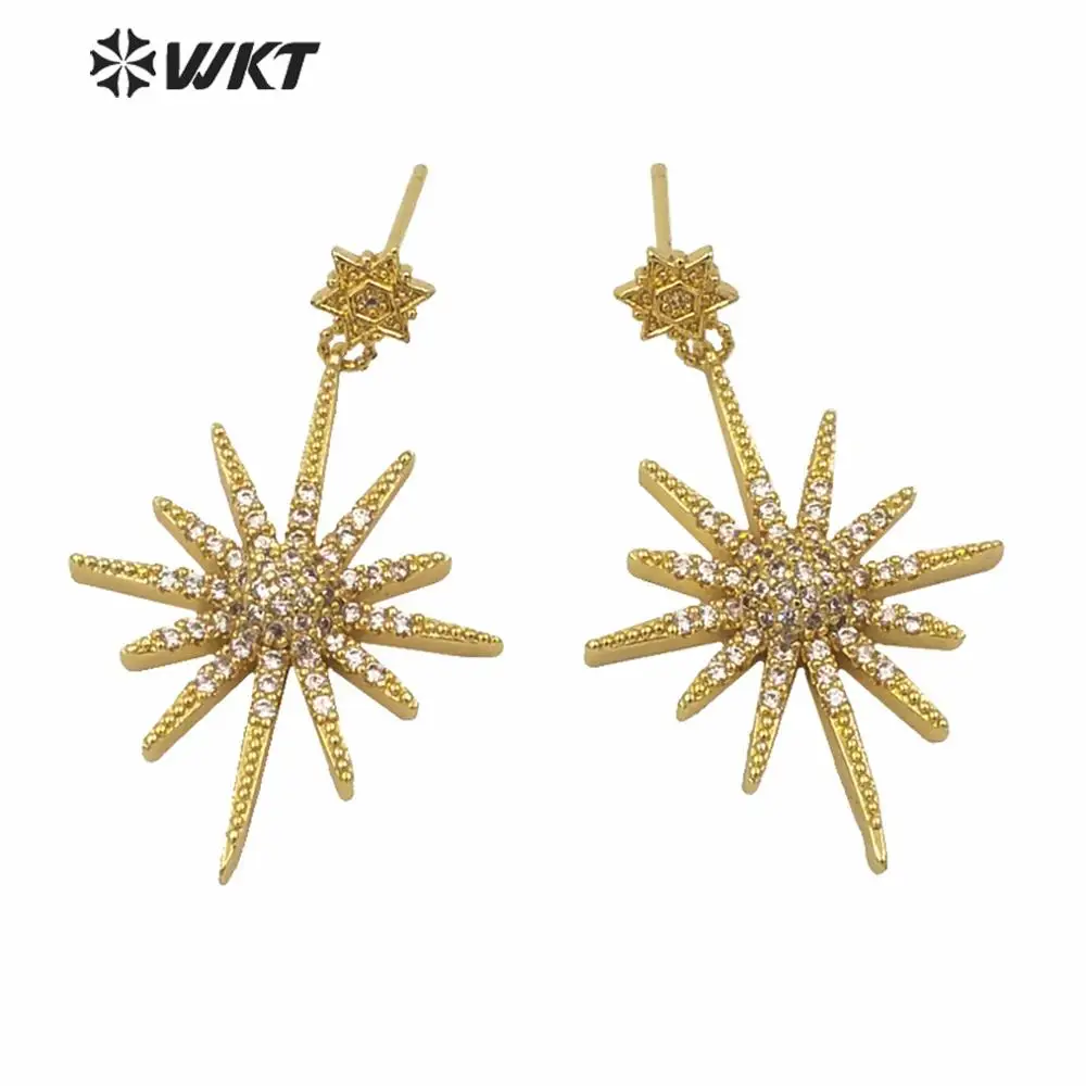 WT-ME008 Wholesale Custom Lovely  Natural Cubic Zirconia Pave Sun Flowers Earring With Silver Plated For Fashion Jewelry Making