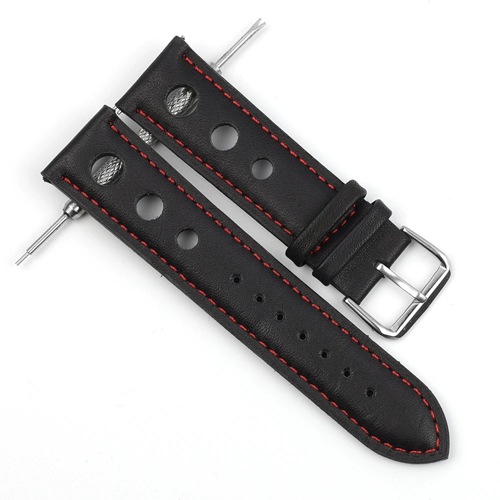 Genuine Leather Handmade Vintage Wrist Band Watch Strap Belt 18mm 20mm 22mm Men Watchband Hollow Breathable Black Watchstrap