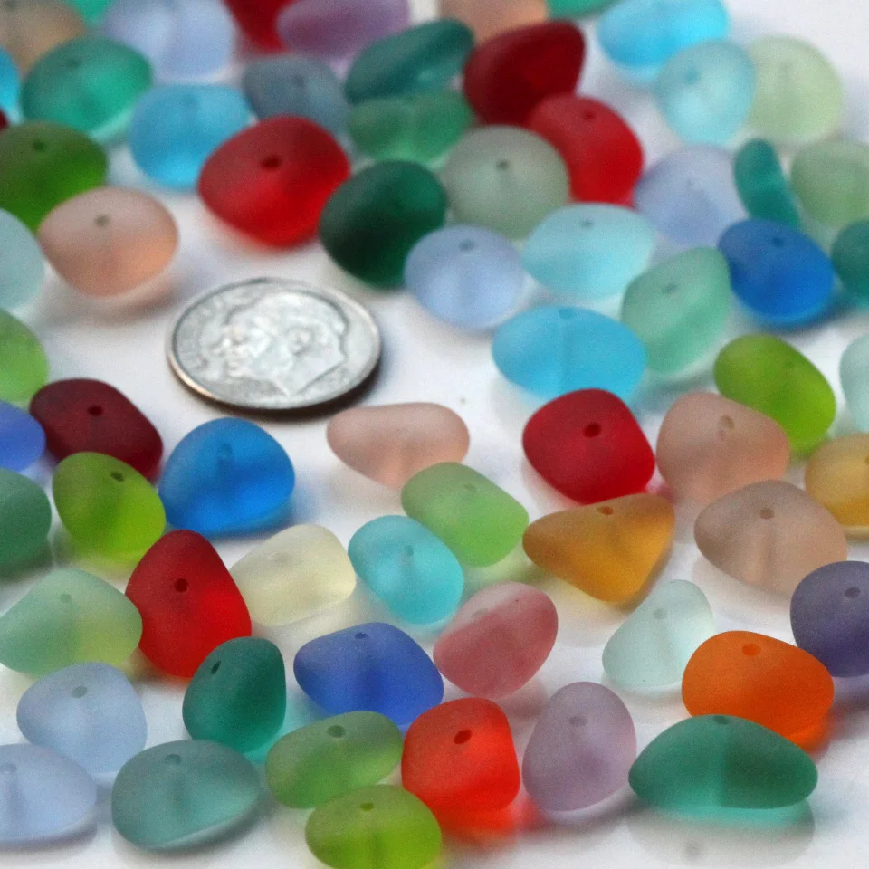 20 Pieces Center Drilled Sea Glass Beads/Beach Glass Beads for Jewelry Making ,Medium Size(12-14mm))