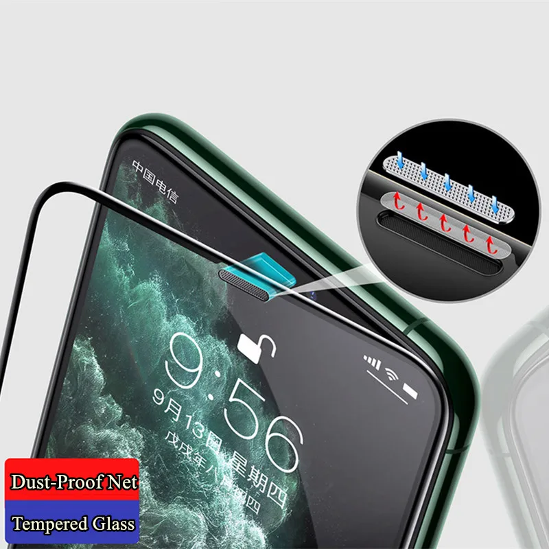 

2023 New Alloy Dust Net Glass For iphone 12 11 Pro X XS MAX XR Tempered Glass on iPhone 14 13 Pro 15 Plus Screen Protector Film