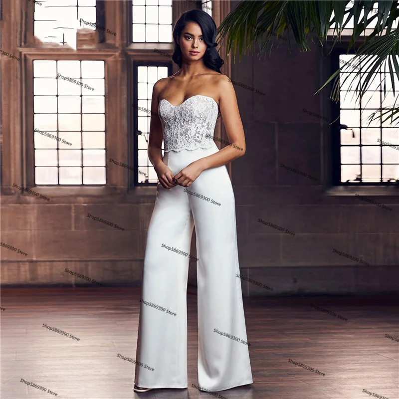 Người Yêu Ren Bám Bẩn Cưới Jumpsuit Với Loại Bỏ Tàu 2021 Đầm Vestido De Noiva Hở Lưng, Bãi Biển Áo Dài Cô Dâu Quần Phù Hợp Với