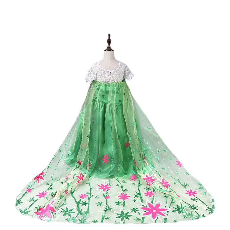 Princess Party Green Dress Girl Elsa Disfraz Costume Birthday Dress Kids 3 4 5 6 7 8 9 10 Years