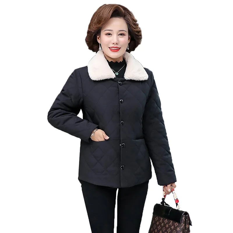 

Women's Coat 2022 New Winter Coat Middle-aged Elderly Mom Single-Breasted Add Velvet Down Cotton Short Jacket Overcoat 4xl 5XL