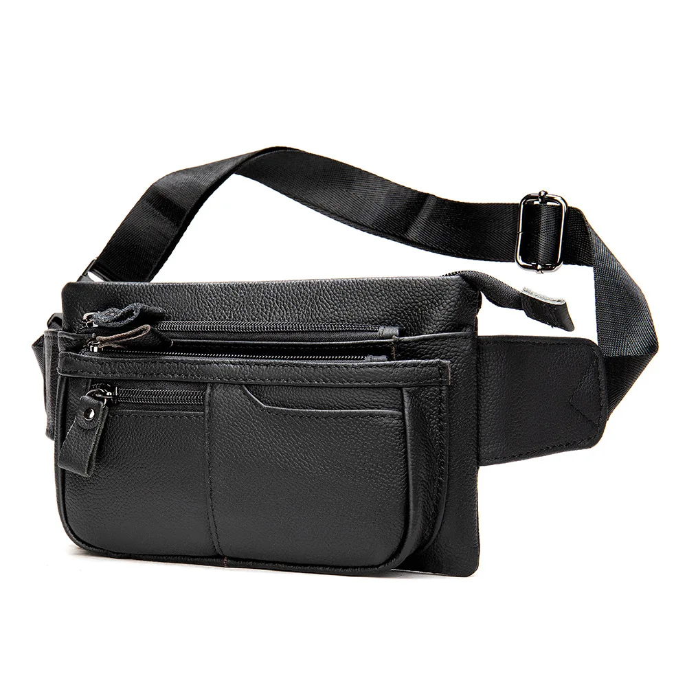 Casual Men Waist Bags Genuine Leather Belt Bag Men Fanny Pack Fashion Men\'s Waist Pack Money Belt Hip Bag Belts Pouch Bag