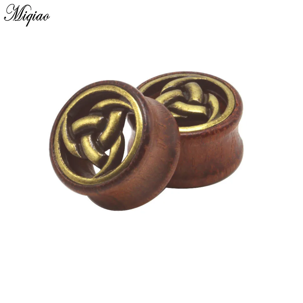 Miqiao 2PCS New Product Hot-selling Hollow Wood Ear Expand Copper Sheet Double-sided Speaker Piercing Jewelry 8mm-20mmEAR TUNNEL