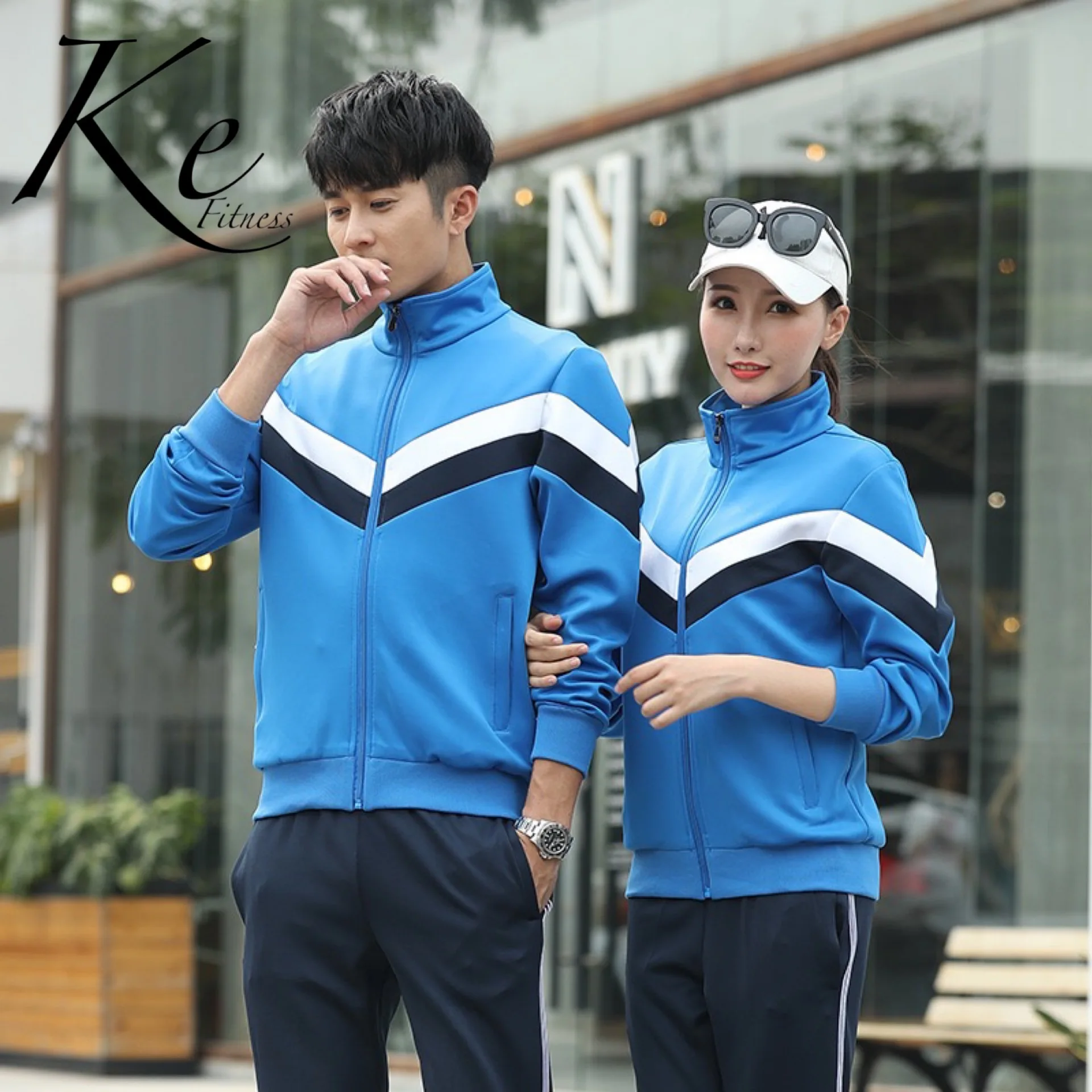 

KE297 New High school sports suits college style uniforms couple man woman blue red black jogging running football casual