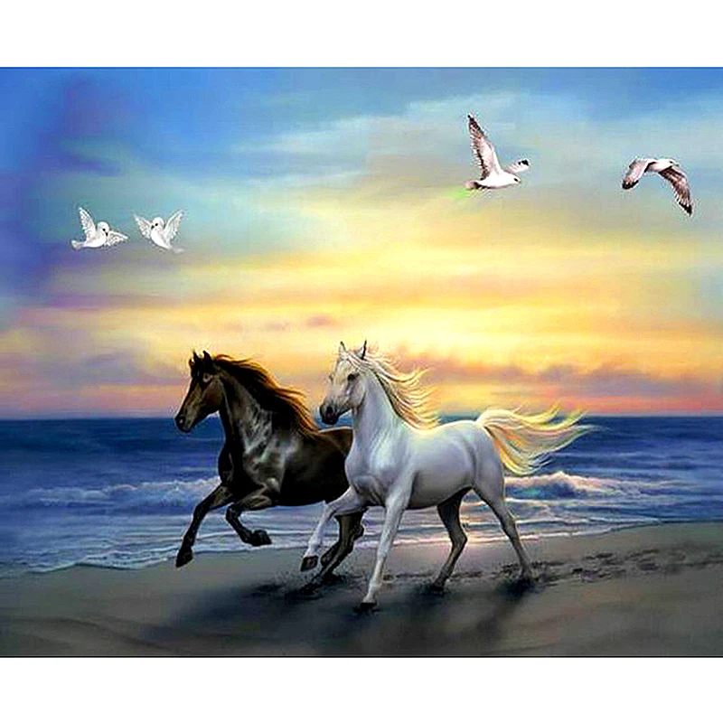 

DIY 5D Full Drill Square Diamond Diamond Painting"Run the Horse"Diamond Embroidery Cross Stitch Rhinestone Mosaic Painting