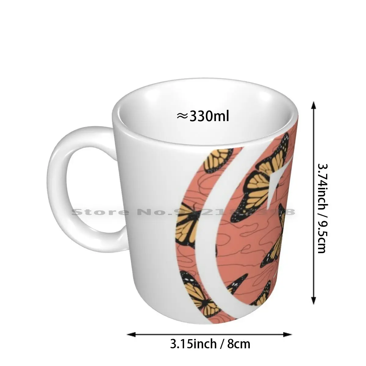 Orange Monarch Patterned Letter T Ceramic Mugs Coffee Cups Milk Tea Mug Tessa Talia Teresa Tabitha Tess Tori Theresa Thalia