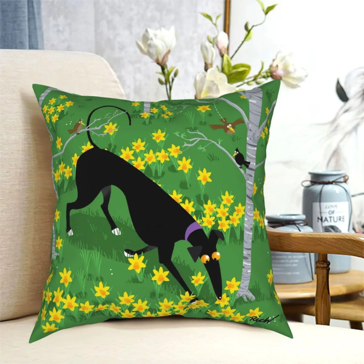 Daffodil Hound Square Pillowcase Creative Zipper Decorative Throw Pillow Case for Home Cushion Case