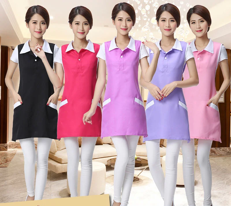 Brief Sleeveless Nail Waitress Apron For Woman Restaurant Kitchen Home Black Pink Apron Adult Work Coffee Shop Apron With Pocket