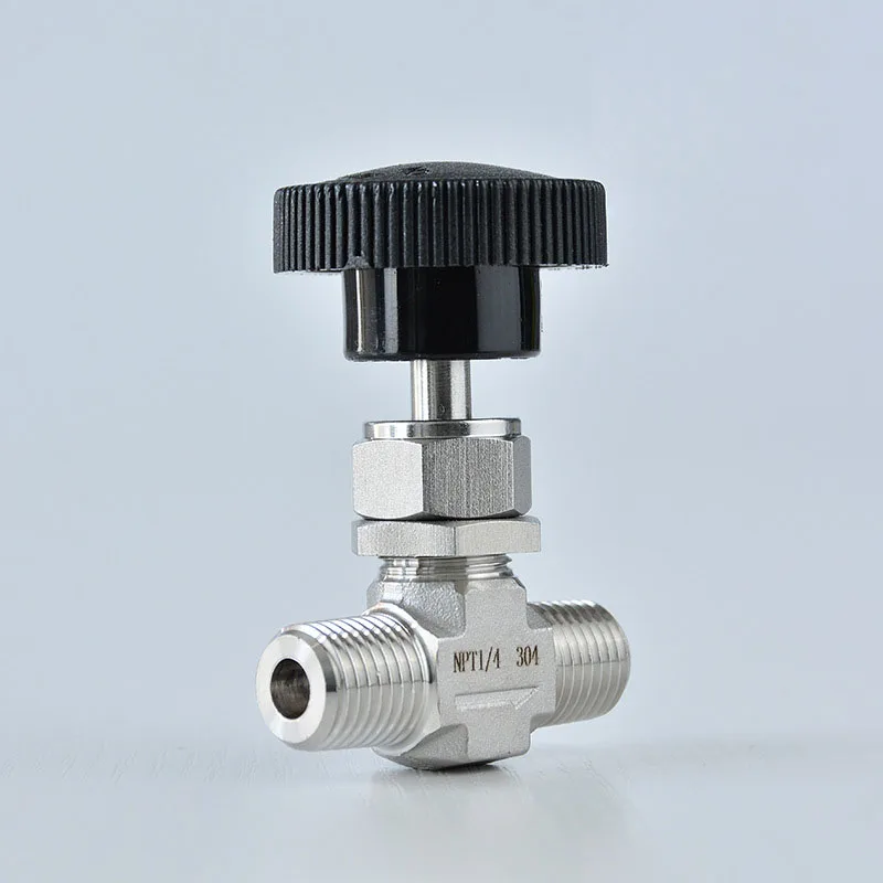 

1/4" 3/8" 1/2" Stainless Steel Male NPT Thread Globe Valve With Adjusting Rod Black Round Handle High Pressure Needle Valve