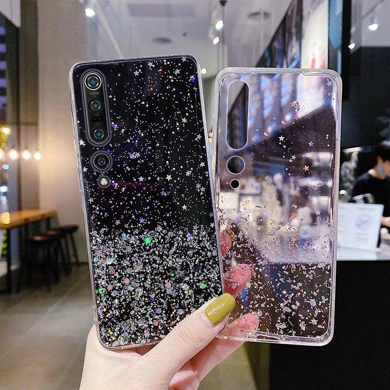 Luxury Bling Glitter Silicone Phone Case For Xiaomi Mi 14 Pro Redmi Note 13 12 11 10 9 8 S Ultra-thin Sequins Transparent Cover