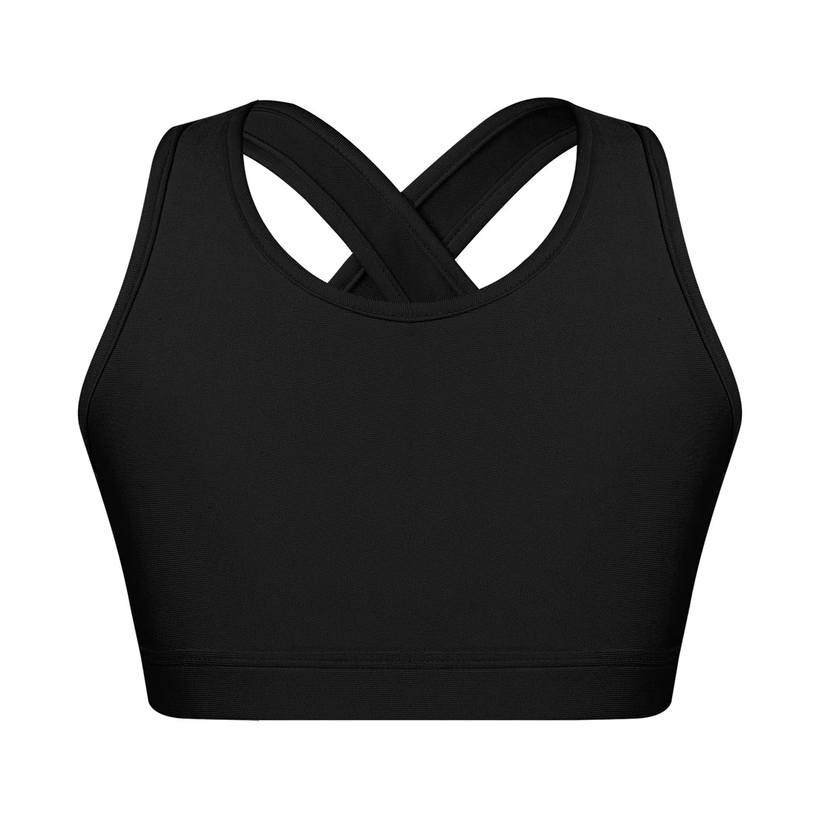 Kids Girls Sleeveless Ballet Dancewear Criss Cross Back Tanks Crop Tops Ballet Dance Shockproof Running Gym Yoga Sport Bra Top