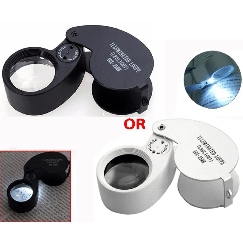 40X Mini Loupe Illuminated Magnifier Glass Eye Jewelers LED Lights Portable Folding Magnifying for  Jewelry Coins Stamps Antique