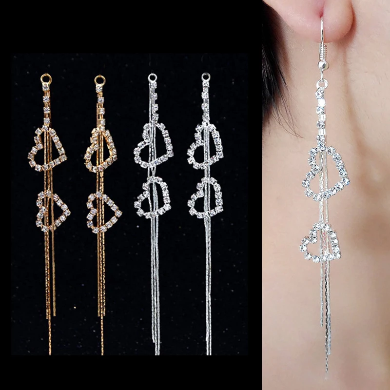 

2019New 60Pcs Rhinestone Double Heart tassel button for DIY earring Pendants Decoration and hair accessoriess EG138