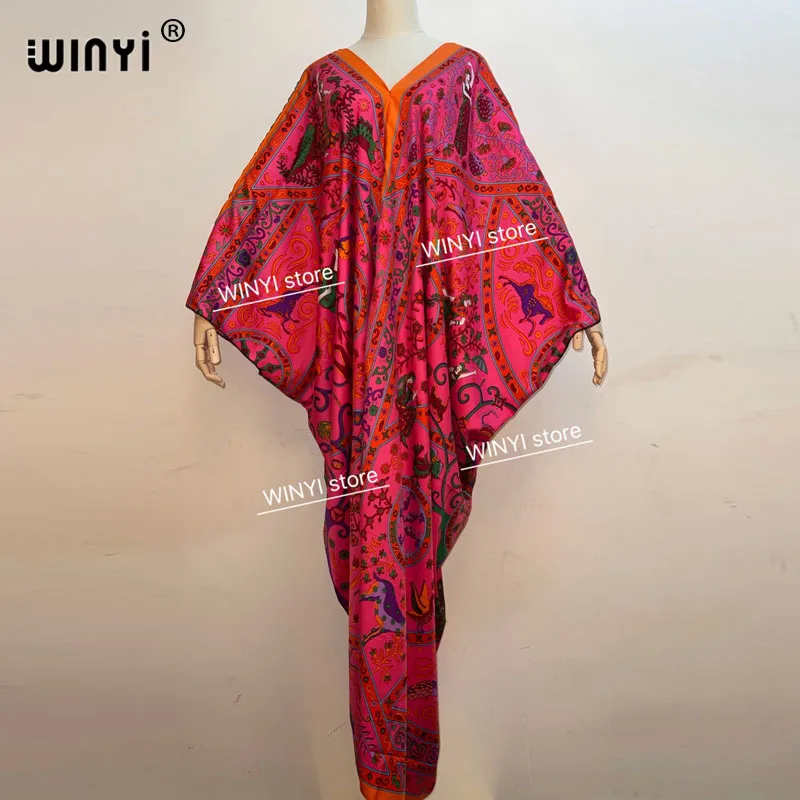 

Traditional Printed Rayon WINYI maxi dress Dashiki African Women's Abaya Robe Long dresses for women Bohemian v-neck dress