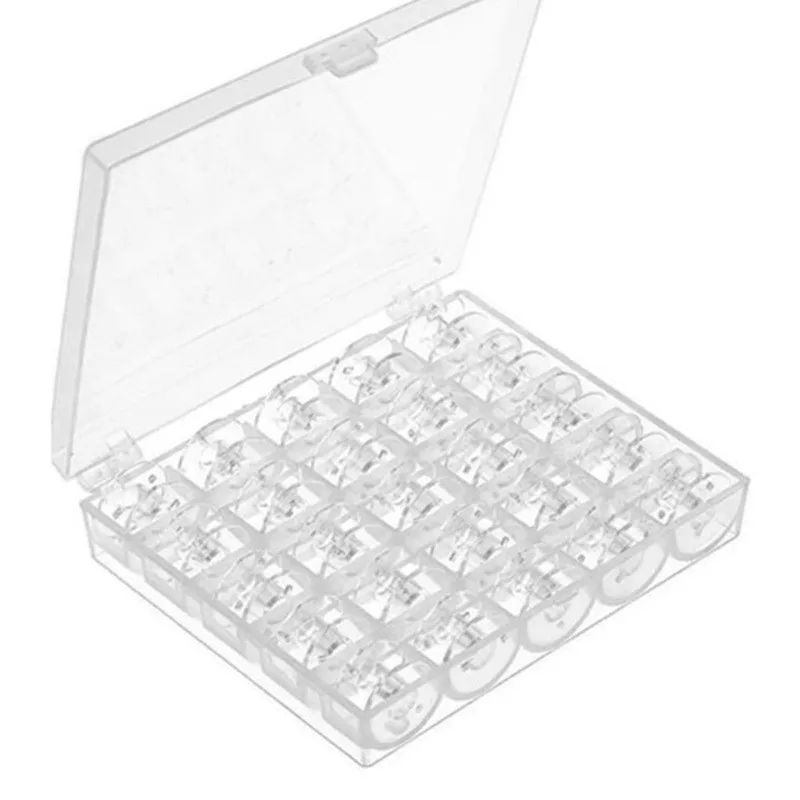 Bobine per macchine da cucire trasparenti da 25 pezzi Bobine vuote Bobine Scatola di immagazzinaggio in plastica per strumenti per accessori per cucire domestici