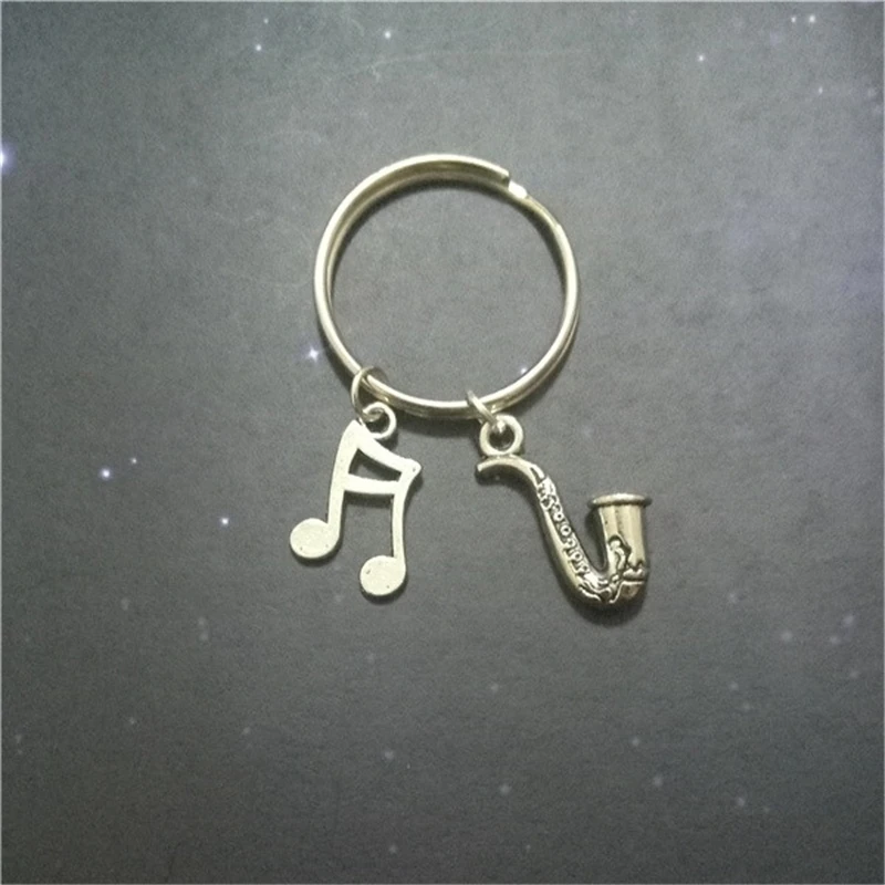 New Fashion Novelty Gift Music Notes Keychain Rings DIY Handmade Saxophone Keychain Saxophone Keyring