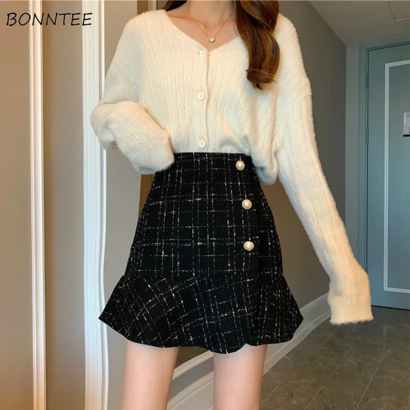 Mini Skirts Women High Waist Ruffles Plaid Temperament Leisure Streetwear Vintage Trendy All-match Female Autumn Korean Style