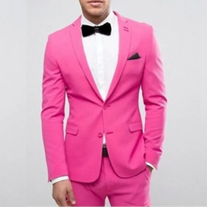 

Formal Hot Pink Groom Tuxedos Two Button Men Wedding Tuxedos Notch Lapel Men Blazer Popular Men Dinner/Party Suit(Jacket+Pants)