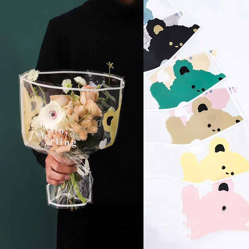 30PCS Cute Bear Florist Plastic Flower Packaging Bags Mini Flower Bags Flowers Wrapping Valentine's day Roses Bags Rabbions