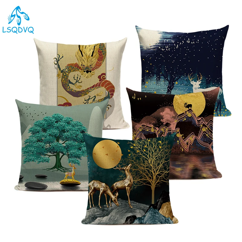 

Animals Deer Cushion Cover Fundas Cojines Pillowcase Forest Cartoon Decorative Pillows for Living Room Children Bedroom Decor