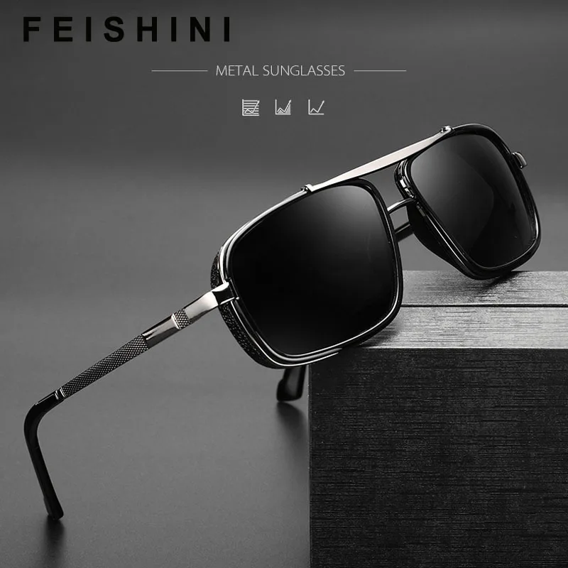 FEISHINI High Quality CAZALL Glasses Vintage Halley Big Frame Rectangle Sunglasses Men Polarized Brand