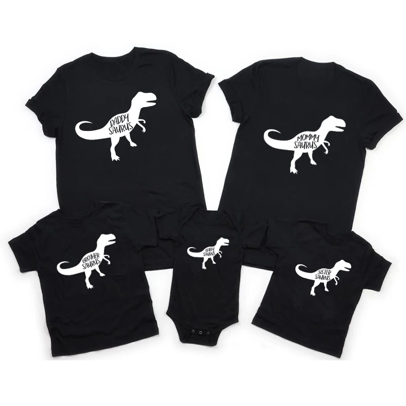 Daddy Mommy Brother Sister Baby Saurus Family Matching T-shirts Funny Dinosaur Family Clothes Summer Cotton Family Look Outfits