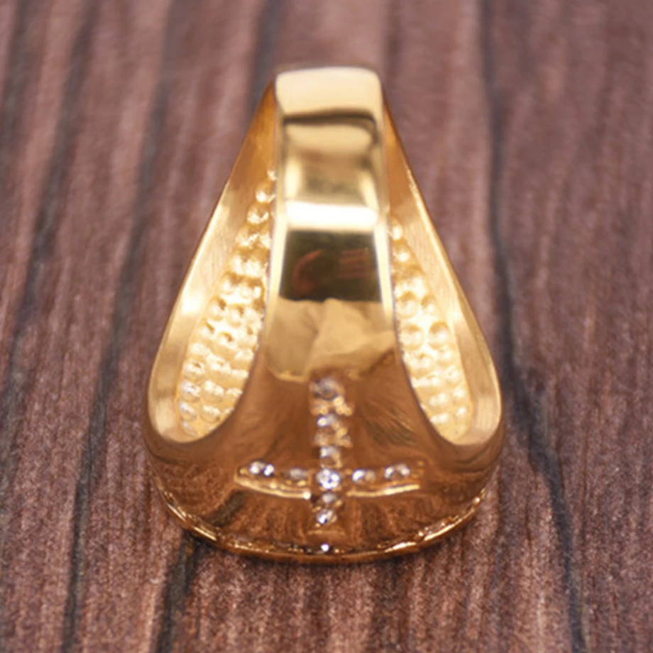 Hip Hop Men's Iced Out Bling CZ Ring Male Gold Color Stainless Steel Jesus Cross Rings For Men Religious Jewelry Dropshipping