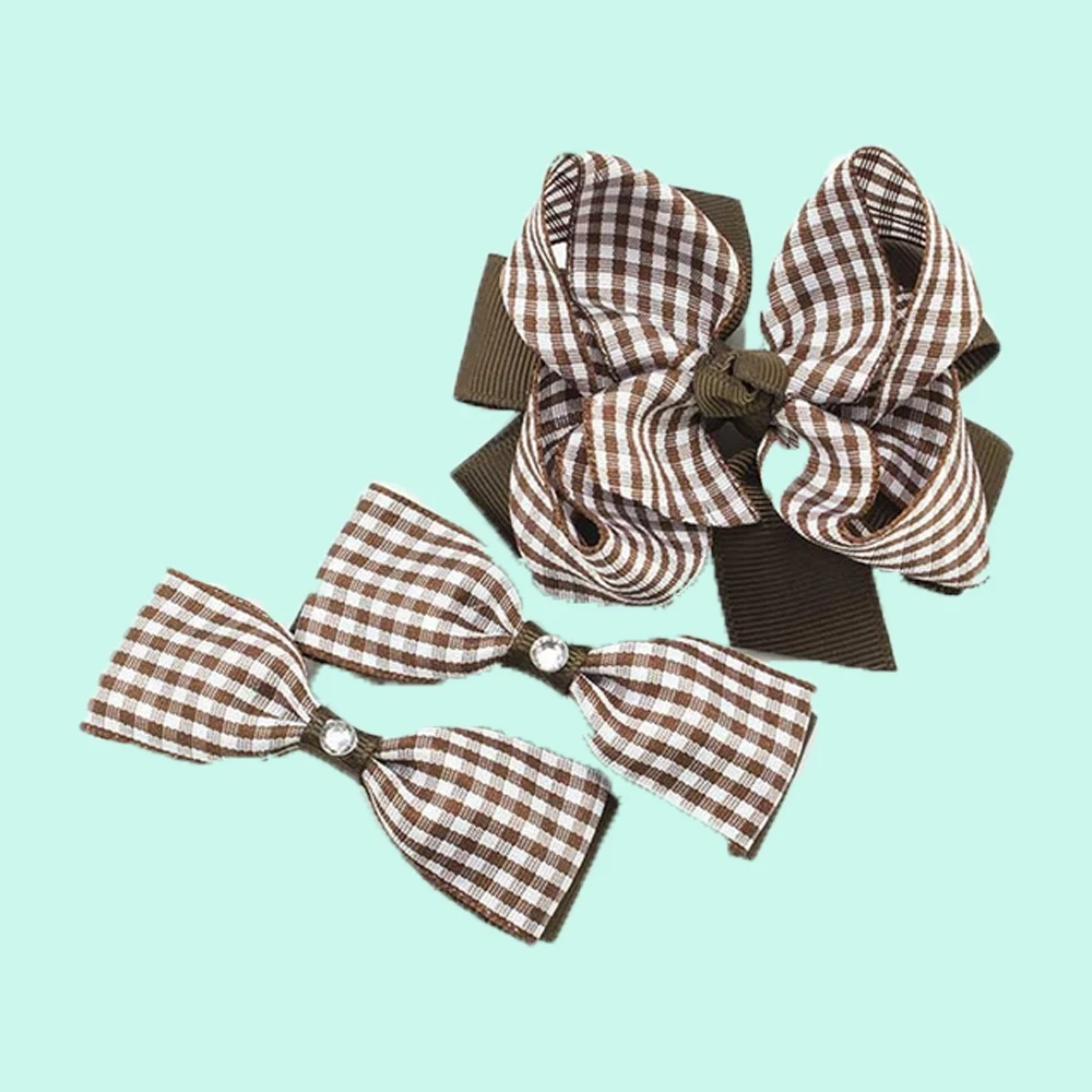 3PCS Gingham Hair Bows Checked School Hair Clips Uniform Pinwheel Princess Girl Hair Accessories Back To School First Day Of Sch