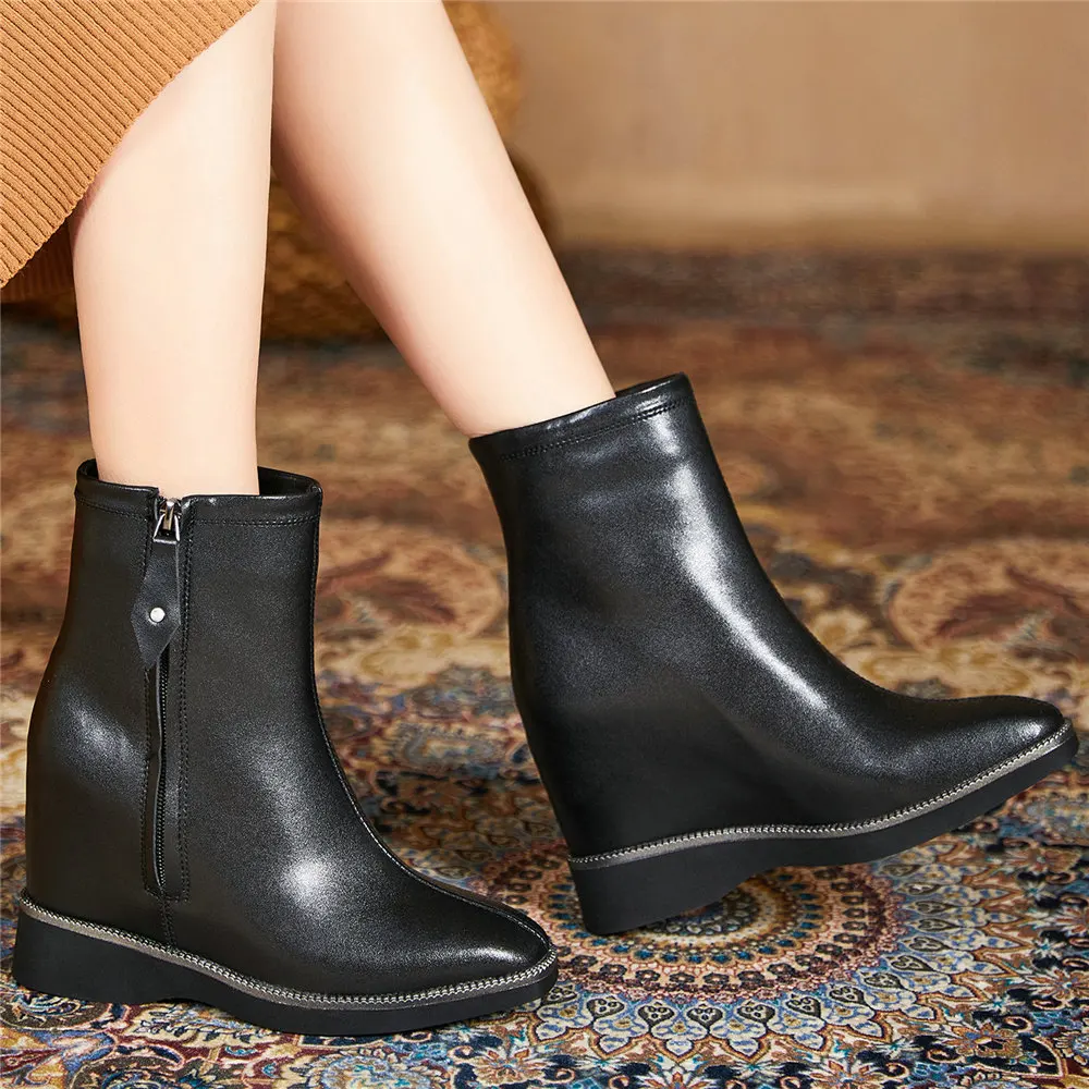 2021 Winter Warm Pumps Shoes Women Genuine Leather Wedges High Heel Ankle Boots Female High Top Platform Booties Casual Shoes