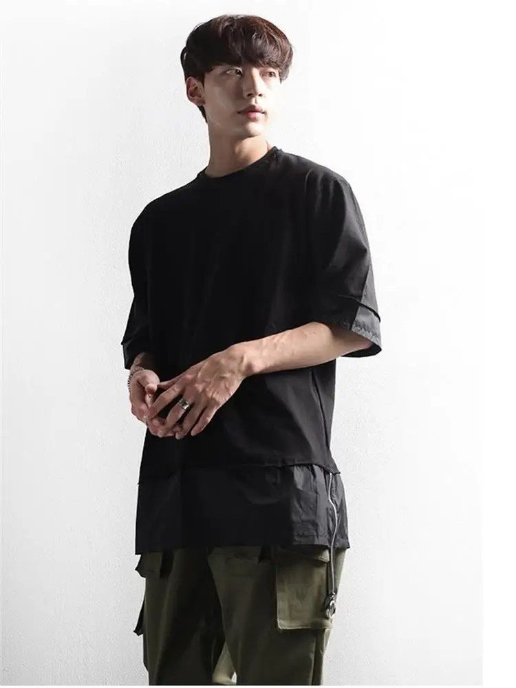

Men's Short Sleeve T-Shirt Summer New Style Personality Stitching Zipper Decoration Fashion Youth Trend Large Size Half Sleeve