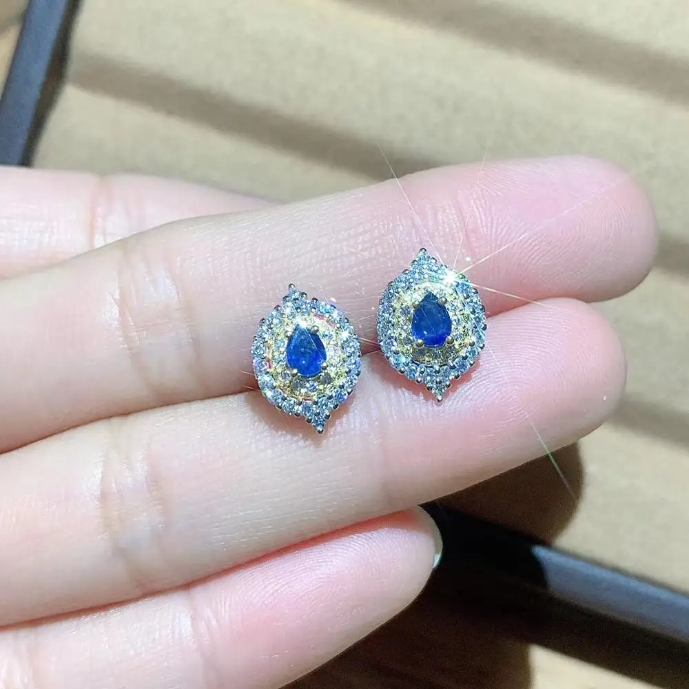 

Natural Stone Sapphire Stud Earrings For Women Pure 925 Sterling Silver Fashion Jewelry Classic Flower Women Earrings