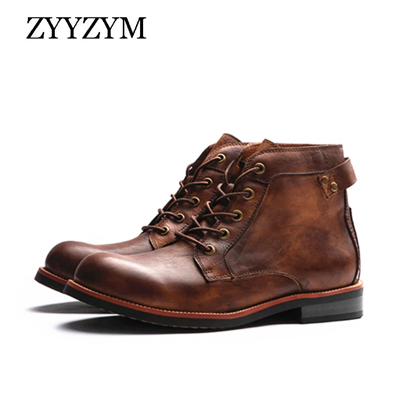 Męskie buty amerykańska odzież na co dzień mężczyźni Chelsea Boots skóra w stylu Vintage wysokie góry botki dla mężczyzn duże rozmiary EUR38-48