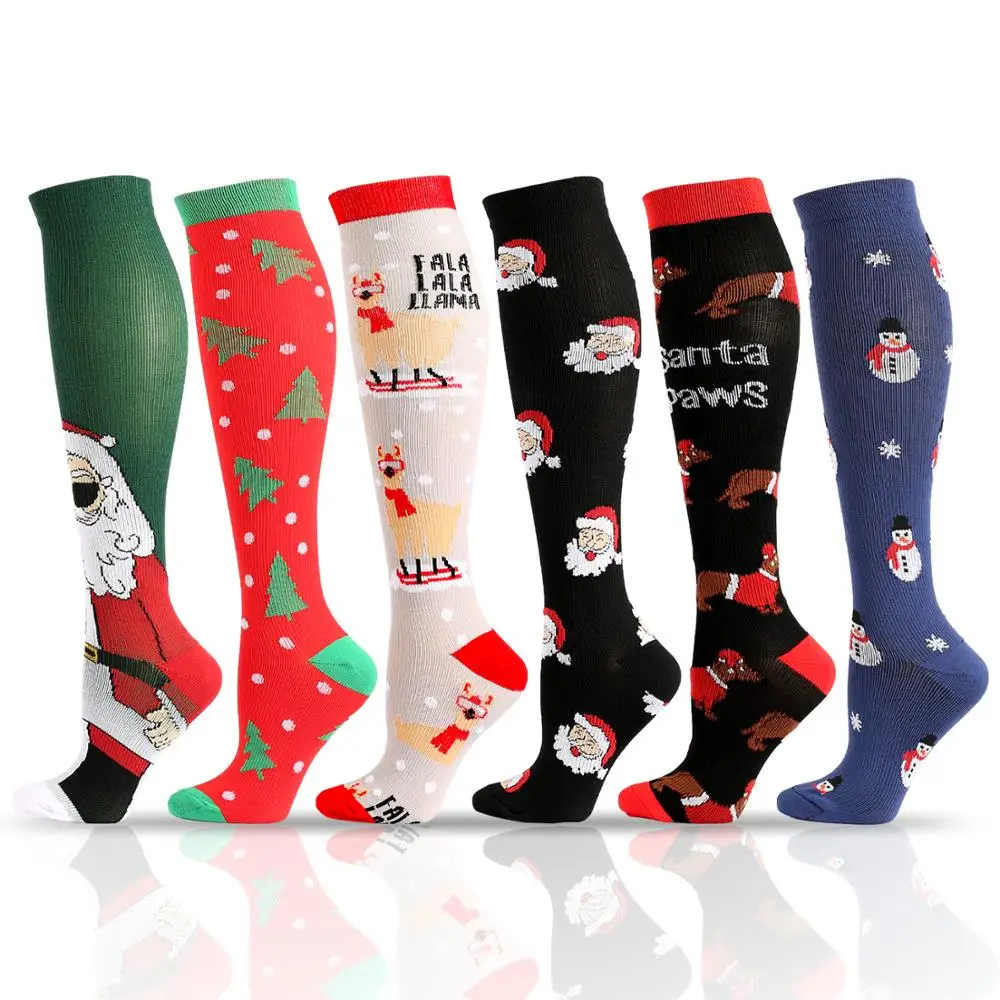 

Autumn Winter Compression Stockings Christmas Cartoon Shaping Solid Snowman Exercise Leg Muscle Pressure Soothing Women Men Sock